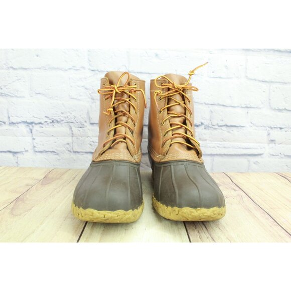 LL Bean Lace Up Unlined Ankle Duck Boots Brown Leather Size 9 M - Picture 3 of 10